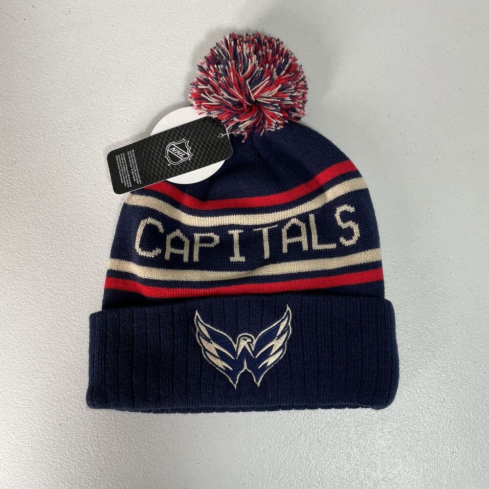 NHL Washington Capitals Winter Hat Beanie Embroidered Logo Blue Red One Size NEW